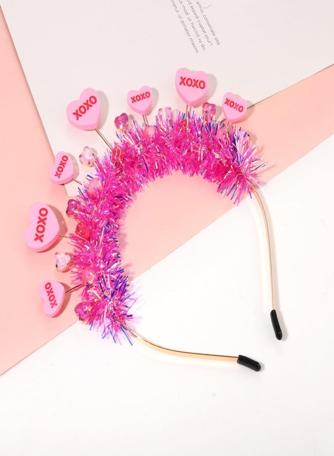 BVGA Valentines Headbands for Women Hot Pink Tinsel Wrapped Headpiece Heart Rhinestone Hairband Valentines Gifts for Her - Image 5